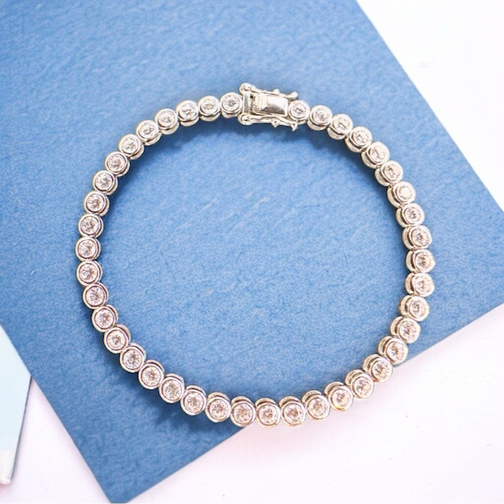 NEW Solid 925 Sterling Silver Rounded BezelSet High Carbon Stone Tennis Bracelet - Picture 7 of 16